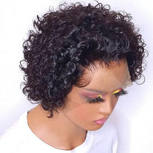 Load image into Gallery viewer, Short Curly Lace Front Wigs Human Hair Wigs for Black Women Pixie Cut Wigs Human Hair Short Curly Human Hair Wigs Pre Plucked with Baby Hair 150% Density Natural Black
