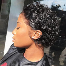 Load image into Gallery viewer, Short Curly Lace Front Wigs Human Hair Wigs for Black Women Pixie Cut Wigs Human Hair Short Curly Human Hair Wigs Pre Plucked with Baby Hair 150% Density Natural Black
