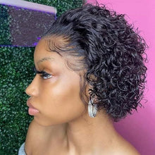 Load image into Gallery viewer, Short Curly Lace Front Wigs Human Hair Wigs for Black Women Pixie Cut Wigs Human Hair Short Curly Human Hair Wigs Pre Plucked with Baby Hair 150% Density Natural Black

